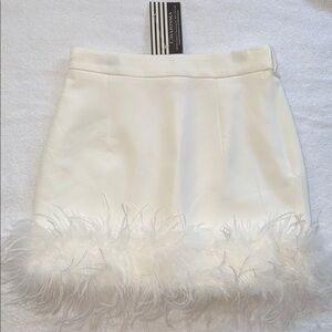 Charisma Cream Feather Trim Mini Skirt